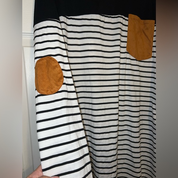 SHEN Curve Striped long sleeve dress with brown pocket and elbow patches SZ 2XL - Picture 3 of 4